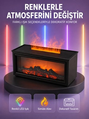 Gees Global Şömine Görünümlü Hava Nemlendirici Renkli LED Işıklı Aroma Difüzörü