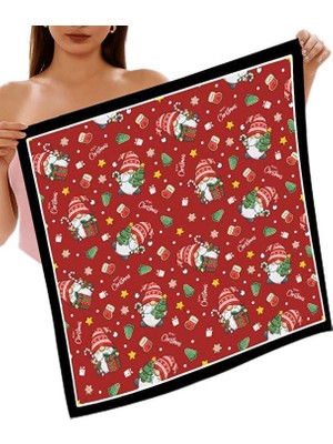 TUX Yeni Sezon Yılbaşı Desenli Bandana Fular Yeni Yıl Hediyesi Şal Estascarf Kırmızı 70X70 cm