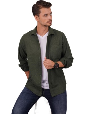 Etikmen Haki Düz Oversize Oduncu Hediye Kutulu Erkek Gömlek L