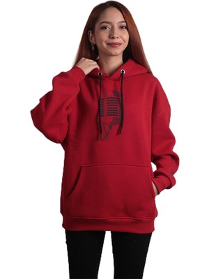 To Cosmos Unisex Oversize Hoodie Mikrofon Kırmızı, S