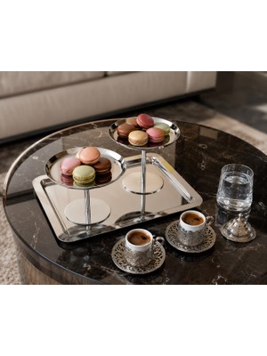 Parla Decor Paslanmaz Çelik Kare Tepsi & 2 Li Dondurmalık, Çerezlik, Ikramlık Çok Amaçlı Sunumluk