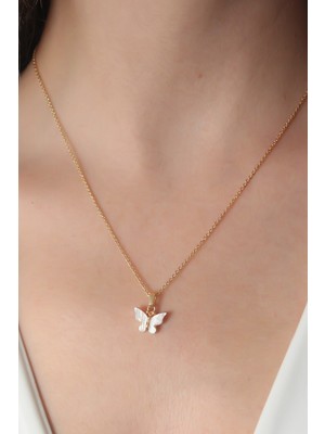 İyisi Var Gold Beyaz Renk Kelebek Figür Kadın Kolye