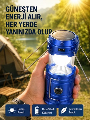 Zenviaa Şarj Edilebilir Güneş Enerjili Kızaklı Kamp Feneri – USB Çıkışlı, Katlanabilir,