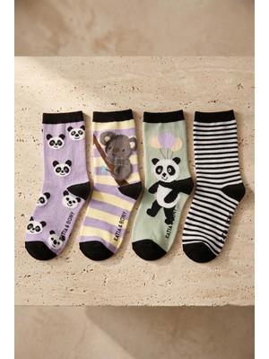Bony Socks Çocuk 4'l Panda Desenli Pamuklu Soket Çorap