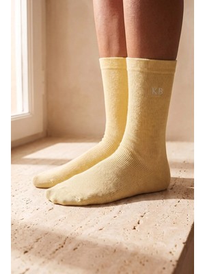 Bony Socks Unisex K&b Nakışlı Soket Çorap Sarı