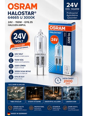 Osram Halostar 64665 U 24V 150W Gy6.35 3000K Halojen Ampul