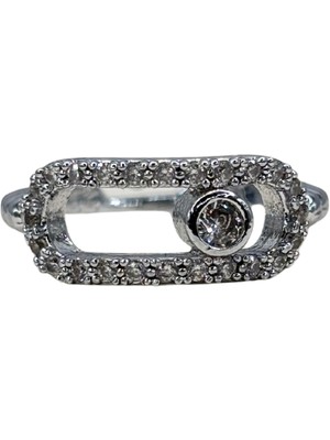Stelle Jewelry Messika Model Çelik Taşlı Yüzük Kadın Oval Tasarım Şık Zarif Ayarlanabilir Yüzük