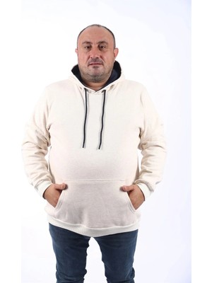 Moc Grande Mocgrande Büyük Beden Erkek Basic Sweat Kapüşonlu 11700 Bej Melanj