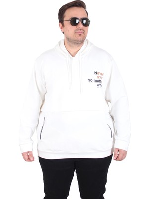 Moc Grande Mocgrande Büyük Beden Kapüşonlu Sweat Double Face Never 25706 Ekru