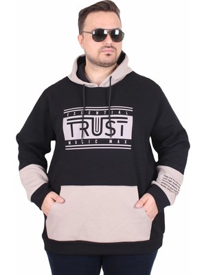 Moc Grande Mocgrande Büyük Beden Kapüşonlu Sweat Double Face Trust 25701 Sıyah