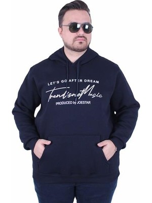 Moc Grande Mocgrande Büyük Beden 3ip Kapüşonlu Sweat Let's Go 25720 Lacıvert