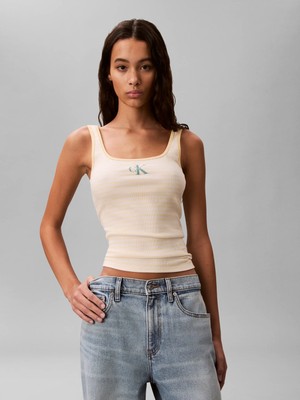 Calvin Klein Kadın / Kız Krem Calvin Klein Strıped Monologo Sco, Xbs, S Krem Kadın Atlet