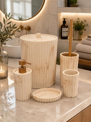 Onedekor 5 Parça Lüx Laduree Alessa Krem Gold  Banyo Seti