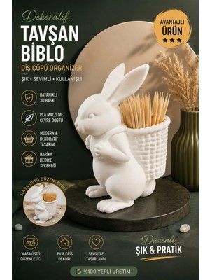 OGNAMI3D Dekoratif Tavşan Kürdanlık - 3D Baskı Masaüstü Organizer