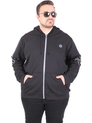 Moc Grande Mocgrande Büyük Beden Kapüşonlu Fermuarlı Sweat Double Face Ossi 25705 Sıyah