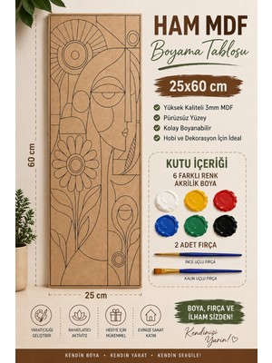 Ahşap Boyama Seti 25X60 cm 6 Renk Akrilik Boya ve 2 Fırça Dahil D