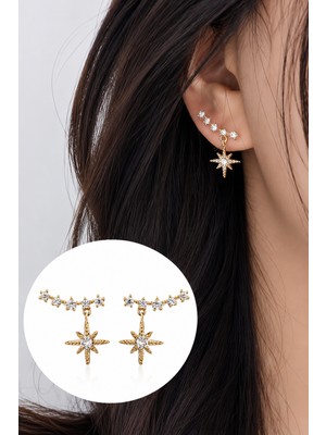 Trend Collection Kadın Gold Kutup Yıldızı Sallantılı Taşlı Küpe