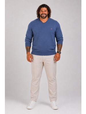Moc Grande Mocgrande Büyük Beden Selanik V Yaka Classic Sweat 23201 Marin