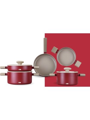 Pink&More 8 Parça Prochef Cooker Kristal Kaplama Tencere Seti Bordo