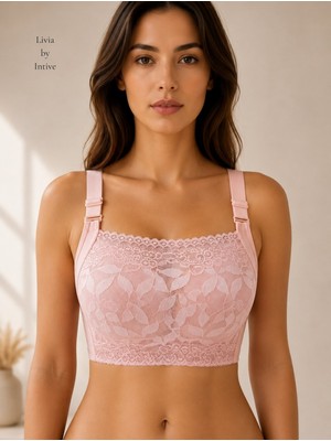 Intive Lingerie Livia Kare Yaka Önü Dantelli Feminen Kalın Askılı Balensiz Ithal C Cup Kaliteli Toparlayıcı Sütyen
