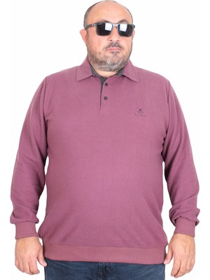 Moc Grande Mocgrande Erkek Büyük Beden Polo Yaka Sweat Feel Good 24408 Eflatun
