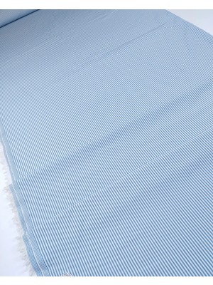 Kumaş Parça %51 Sentetik %49 Pamuk 90GR/M2 Mavi Beyaz Çizgili Dokuma Kumaş Elbiselik & Gömleklik En: 150CM