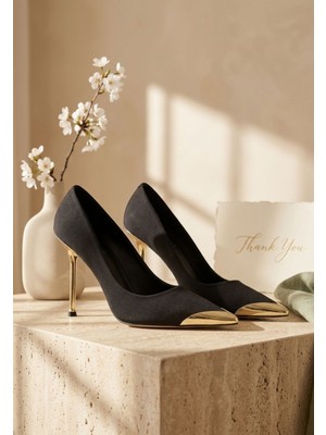 Hazego Alis Siyah Saten Stiletto Ayakkabı