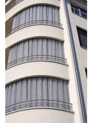 MRC Tekstil Taç Düz Gri Lüks Su Geçirmez Kornişli Bağcıklı Balkon Perdesi Branda