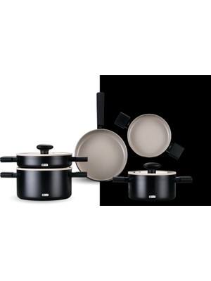 Pink&More 8 Parça Prochef Cooker Kristal Kaplama Tencere Seti Siyah