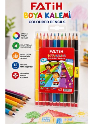 Artlantis 12 Li Kuru Boya Kalemi Plastik Kutu 1 Paket Fatih 12 Renk Kuruboya Tam Boy Renkli Kalem Kolay Açılabilir Canlı Renk