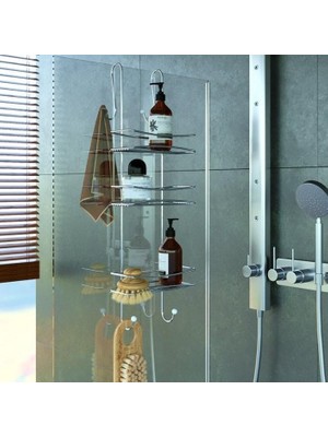Geseus 3 Katlı Asmalı Banyo Duşakabin Duş Rafı Krom BKK066