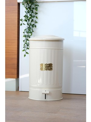 Paslanmaz Galvaniz Metal 30 Litre Pedallı Çöp Kovası (Krem)