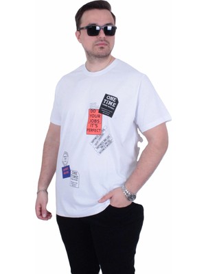 Moc Grande Mocgrande Erkek Büyük Beden Sıfır Yaka Tişört One Time 26156 Beyaz