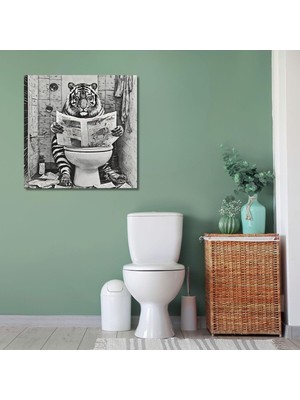 Gaagart Tekli Kare Kanvas Banyo Tablosu Gazete Okuyan Kaplan 40 x 40 GARTNM8281