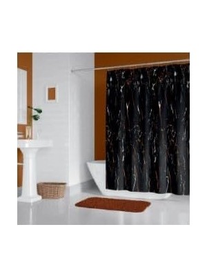 Tropik Home Siyah Mermer Desenli Banyo Perdesi, 180X200CM Duş Perdesi-Tek Kanat Duş Perdesi-C Halk