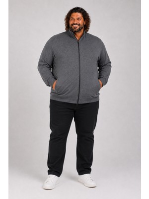 Moc Grande Mocgrande Büyük Beden Basic Mevsimlik Fermuarlı Sweatshirt 22750 Antrasıt