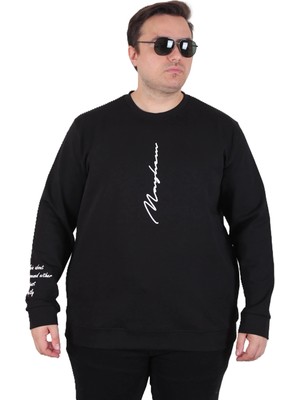 Moc Grande Mocgrande Büyük Beden Bisiklet Yaka Sweat Double Face 25707 Sıyah