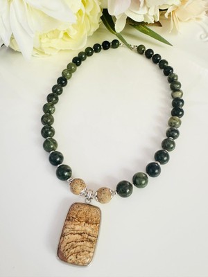 Devi Fashion Jasper ve Sodalit  Doğaltaş Kolye 50 cm