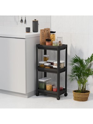 3 Katlı Tekerlekli Raf Ünitesi - 36X71X23 cm Dar Alan Düzenleyici - Mutfak ve Banyo Için Aletsiz