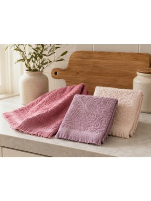 Gonca 3'lü Jakarlı Püsküllü Mutfak Havlusu Seti 30X50 cm %100 Pamuk