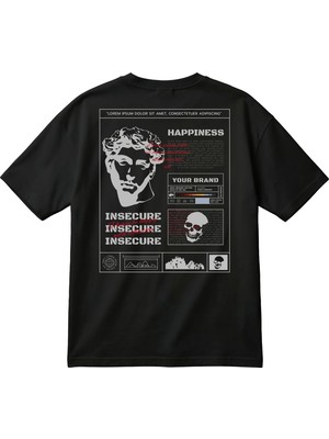 Happıness Baskılı Oversize Unisex Tişört – Streetwear, %100 Pamuk