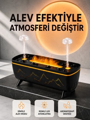 İlk El Grup Alev Efektli Hava Nemlendirici 280 ml Esansiyel Yağ Uyumlu Jöle Yağmur Efektli Difüzör