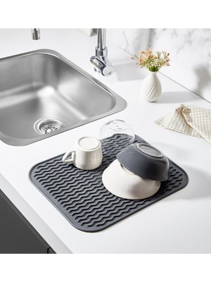 AyrStore Silikon Bulaşık Kurutma Matı Su Toplamaz Kaydırmaz Bulaşıklık Tencere Altlığı