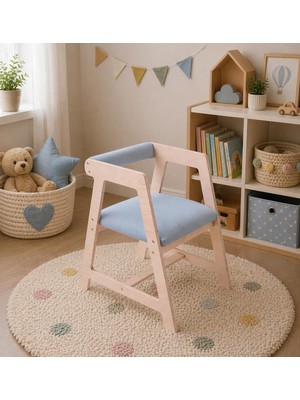 AyrStore Rozitoys Montessori Ahşap Aktivite Sandalyesi – Minderli, Ergonomik, Masif Gövde, Oval Kenar, 48