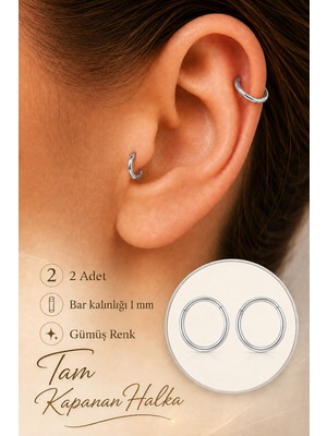 Sacce Scarves & Accessories 2 Adet Tam Kapanan Halka Piercing Çelik 1 mm Tragus Helix Burun Kıkırdak