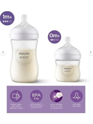 AyrStore Philips Avent Natural Response Doğal Tepkili Pp 2'li Biberon Seti, 125ML, 0 Ay & 260ML, 3 Ay - Cam