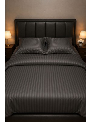 Higliving Çizgili Mikro Saten Nevresim Takımı Çift Kişilik – 200×220 cm Nevresim / 160×200×30 cm Fitted Çarşaf / 2 Adet 50×70 cm Yastık Kılıfı