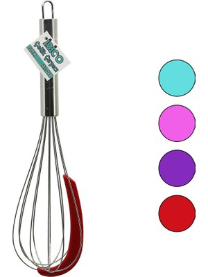 Ttt Krom Saplı Çelik Metal Çırpıcı - Renkli Silikon Kazıyıcılı - 30 cm