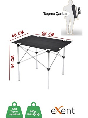 AyrStore Exent 50X70 Katlanır Kamp Masası, Piknik Masası, Balkon Masası, Taşıma Çantalı Portatif Masa