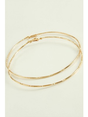 Hace Bazaar Çizgili Metal Halka Küpe 8-9-10 cm